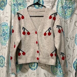 Chic Beige Cherry Cardigan Sweater